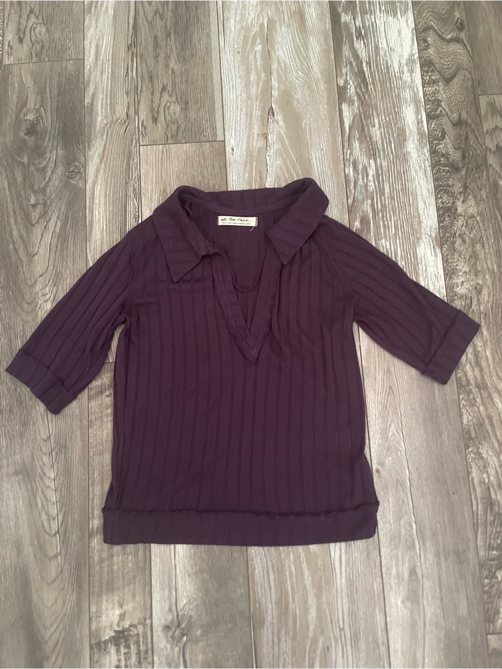 We the Free Plum Ribbed V-Neck Pullover Top